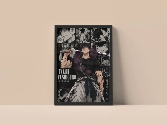 Toji Fushiguro — No Cursed Energy Manga Collage Poster