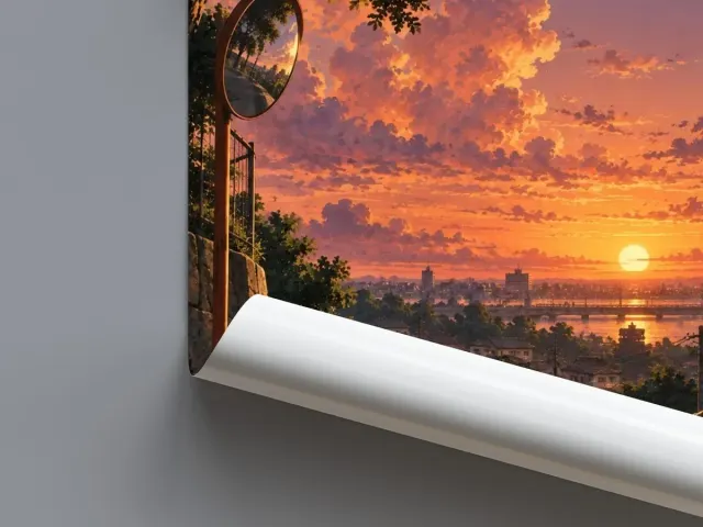 Shinchan & Shiro Sunset View Poster — A Peaceful Golden Hour