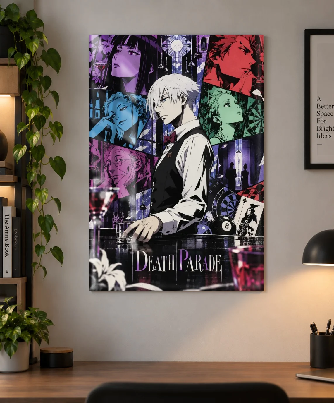 Death Parade Anime Poster as a metal print, shown on a wall