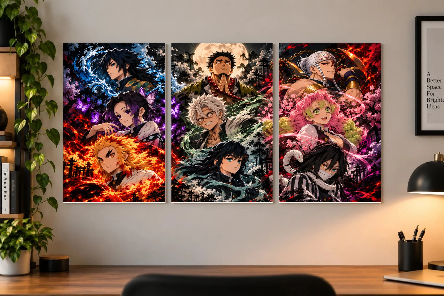 Demon Slayer All Hashira Anime Poster – Cinematic Moonlight Edition as a paper poster, shown on a wall
