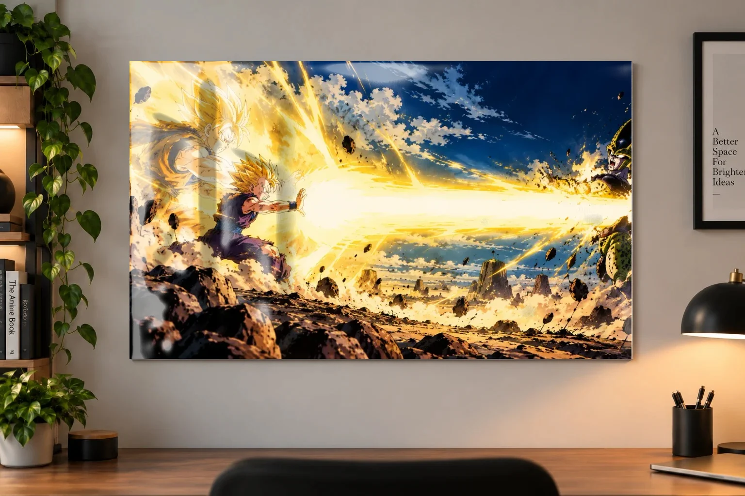 Gohan vs Cell Father-Son Kamehameha Poster | Shinra as a metal print, shown on a wall