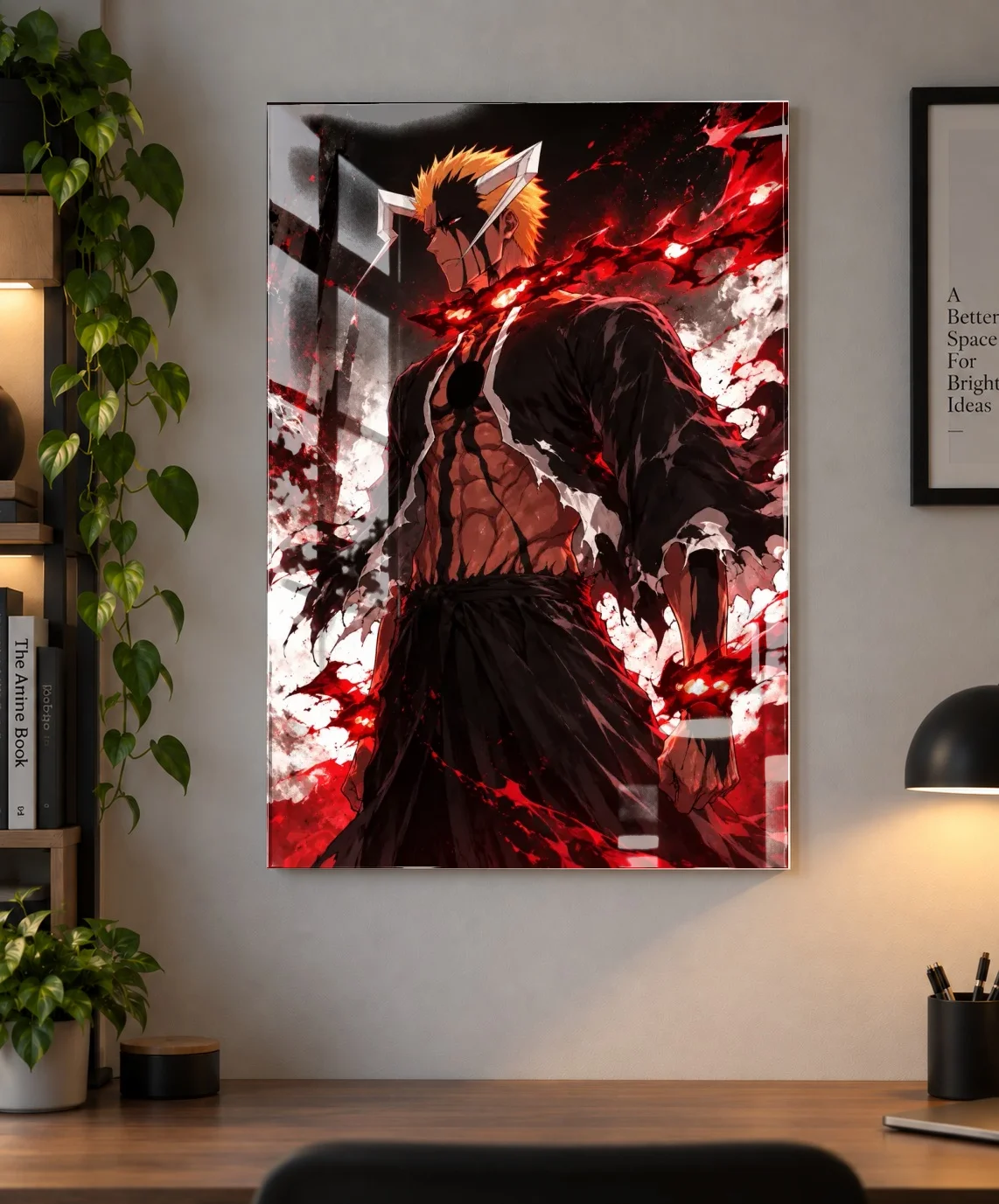 Ichigo Kurosaki Bleach Anime Poster as an acrylic print, shown on a wall