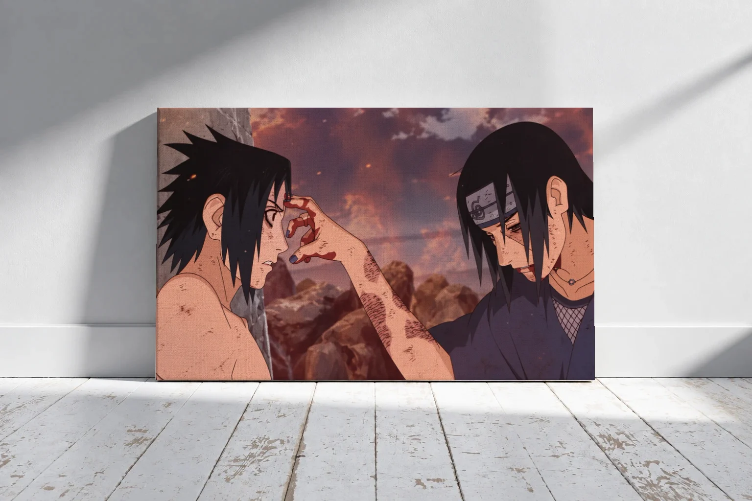 Itachi & Sasuke — Final Farewell as a canvas print, shown on a wall