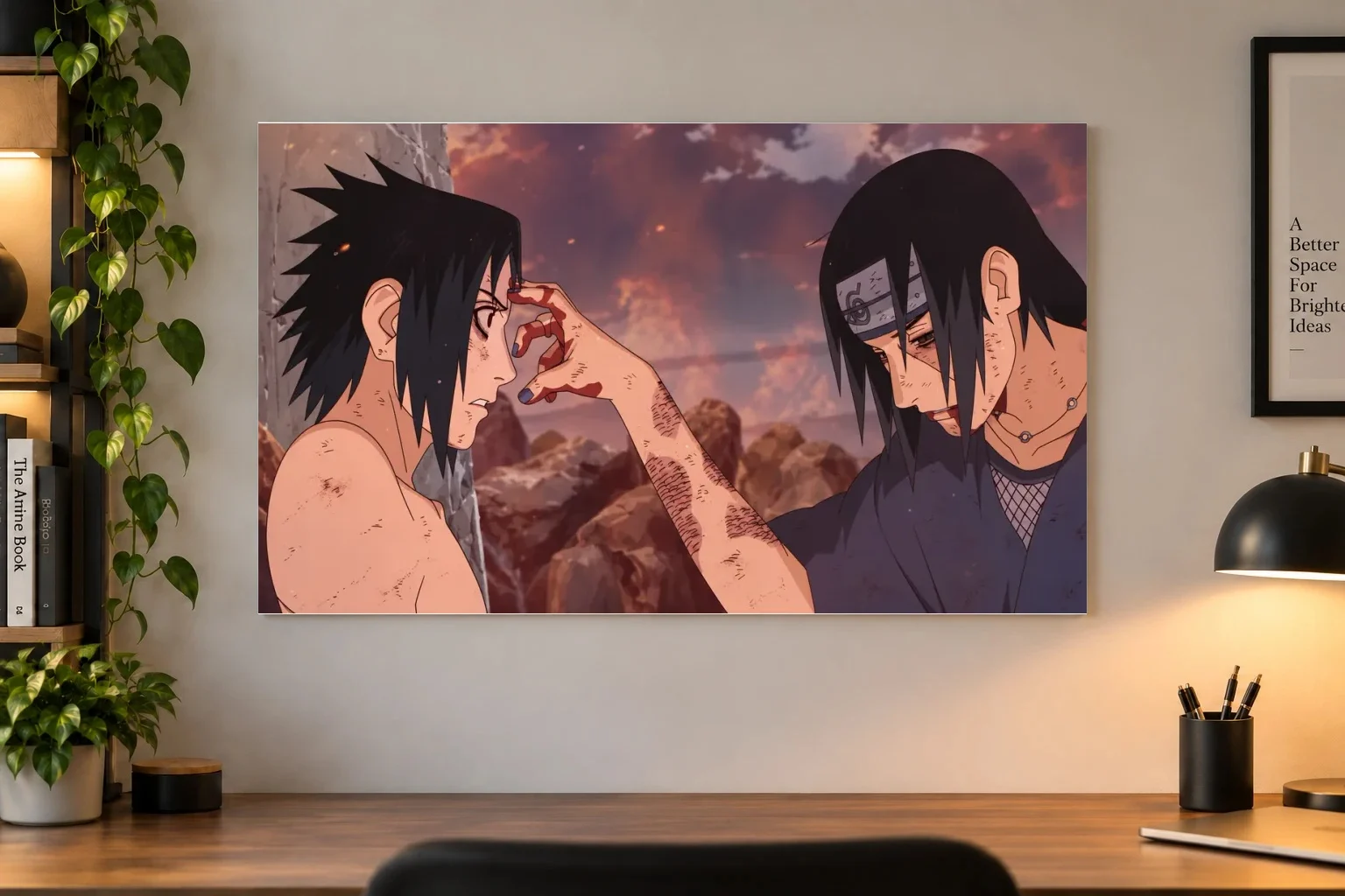 Itachi & Sasuke — Final Farewell as a paper poster, shown on a wall