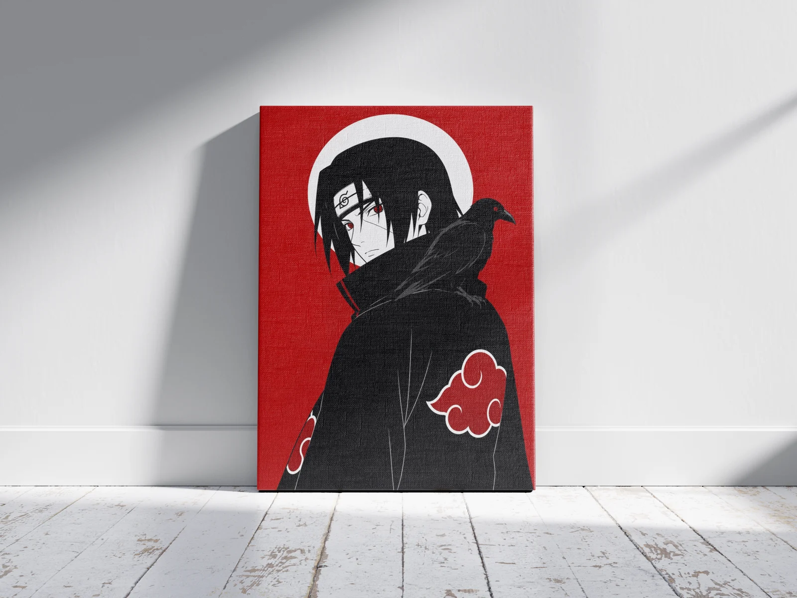 Itachi Uchiha Crimson Crow – Naruto Anime Poster | Shinra as a canvas print, shown on a wall