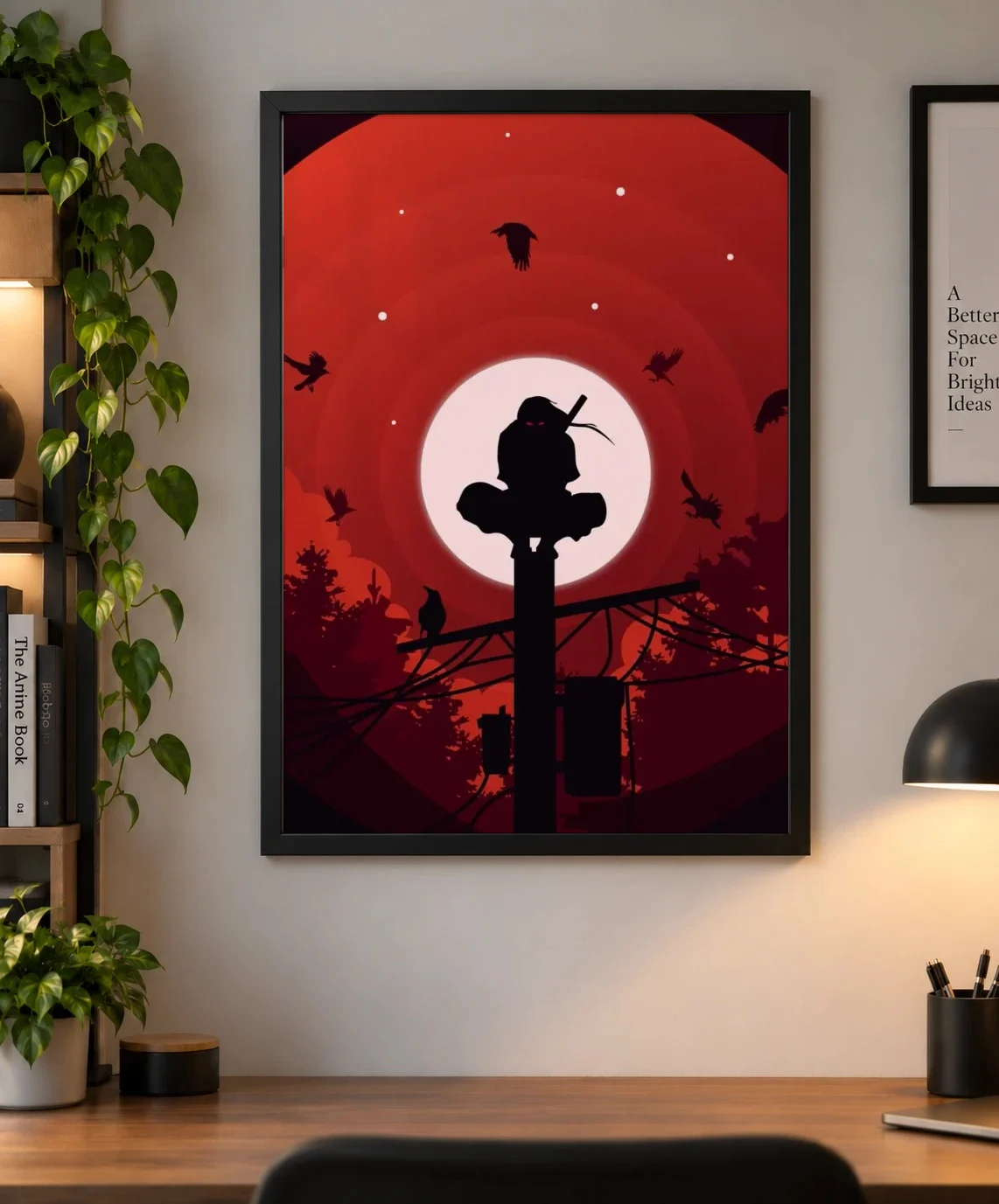Itachi Uchiha Red Moon – Naruto Anime Poster | Shinra as a framed print, shown on a wall