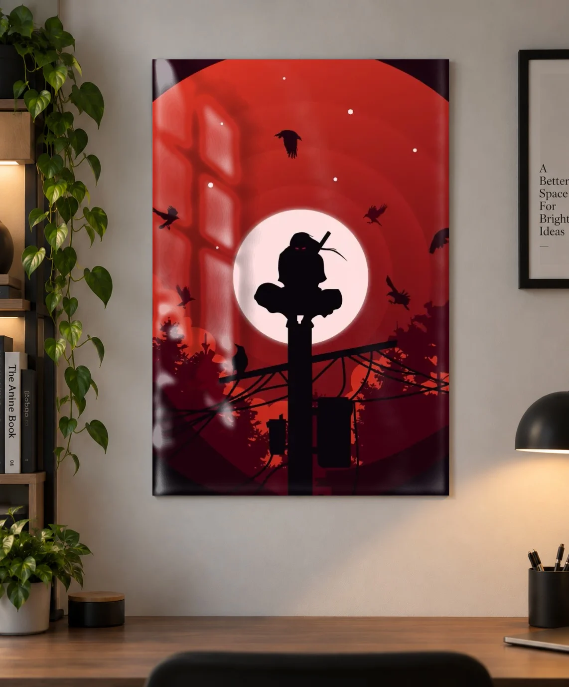 Itachi Uchiha Red Moon – Naruto Anime Poster | Shinra as a metal print, shown on a wall