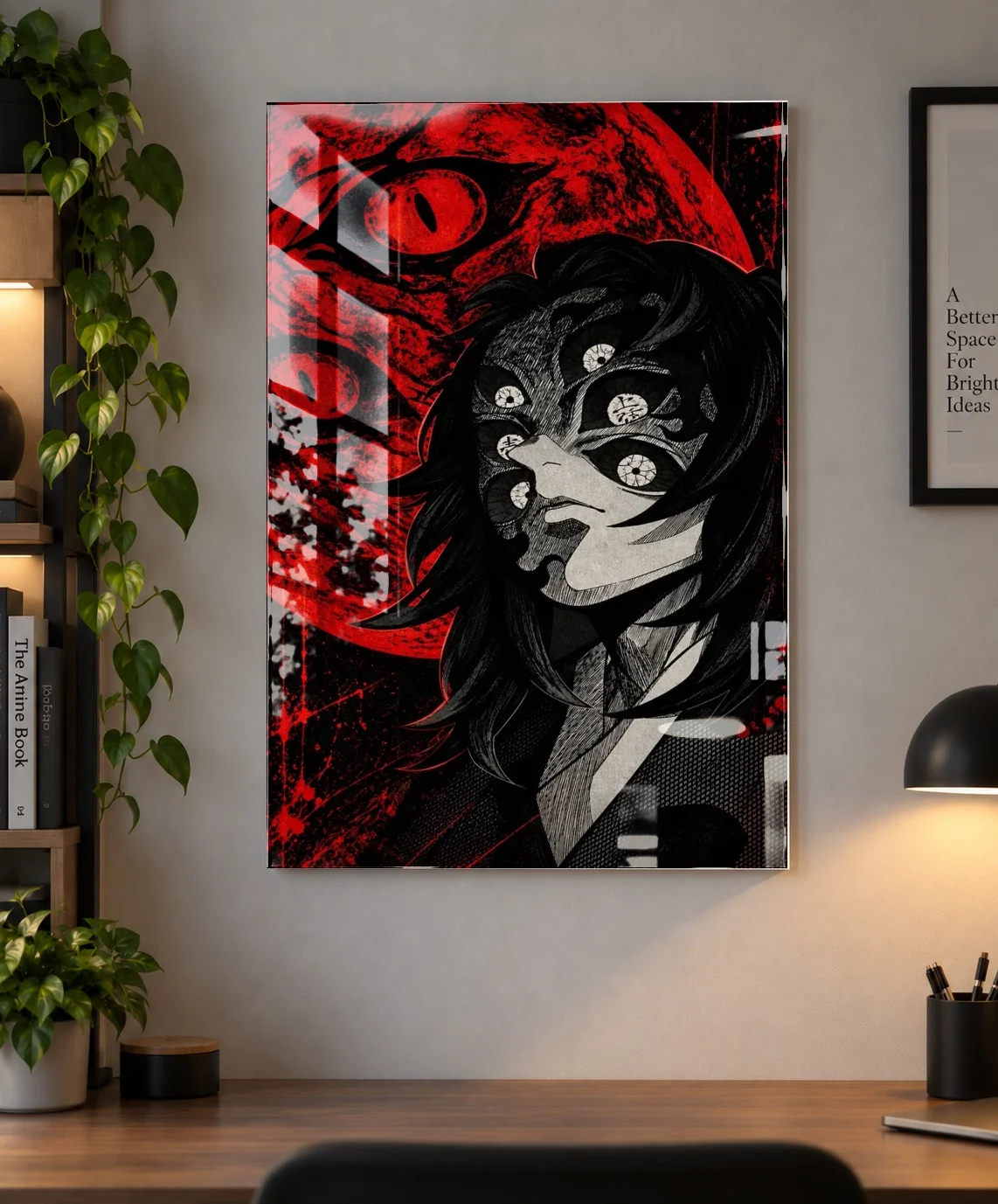 Kokushibo Red Moon – Demon Slayer Dark Anime Poster | Shinra as an acrylic print, shown on a wall
