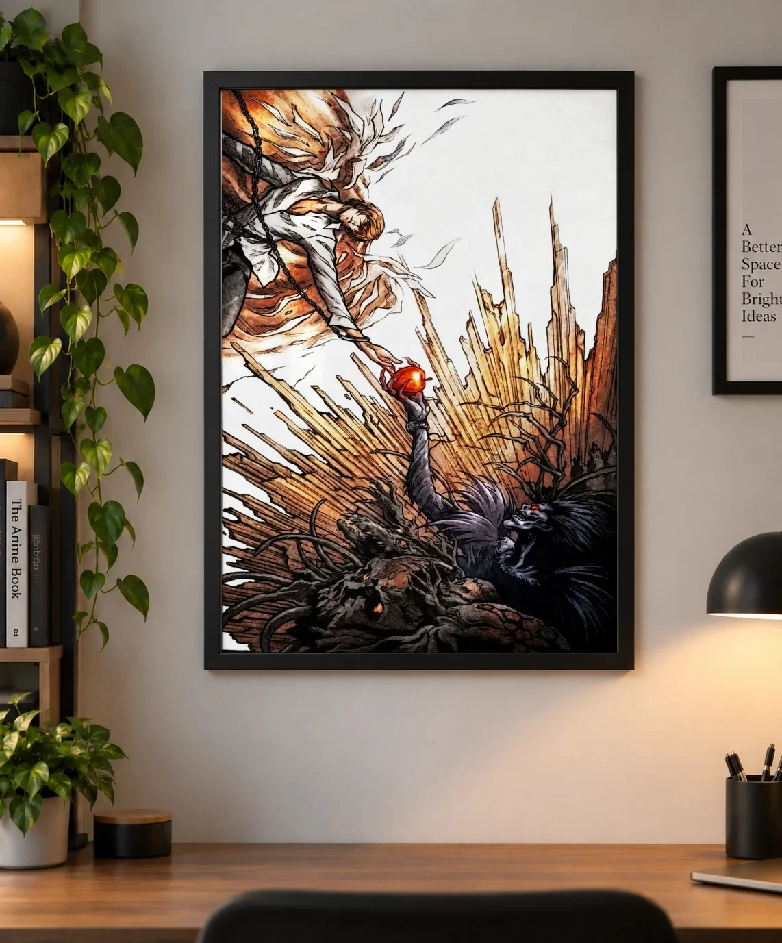 Light Yagami & Ryuk – Death Note Dark Anime Poster | Shinra as a framed print, shown on a wall