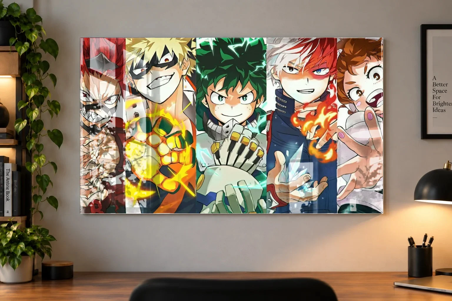My Hero Academia Heroes Collage – Cinematic Anime Poster as an acrylic print, shown on a wall