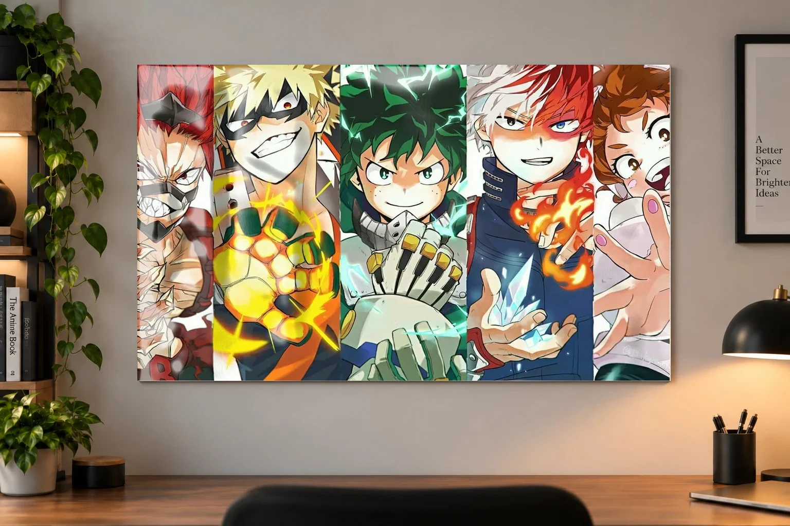 My Hero Academia Heroes Collage – Cinematic Anime Poster as a metal print, shown on a wall
