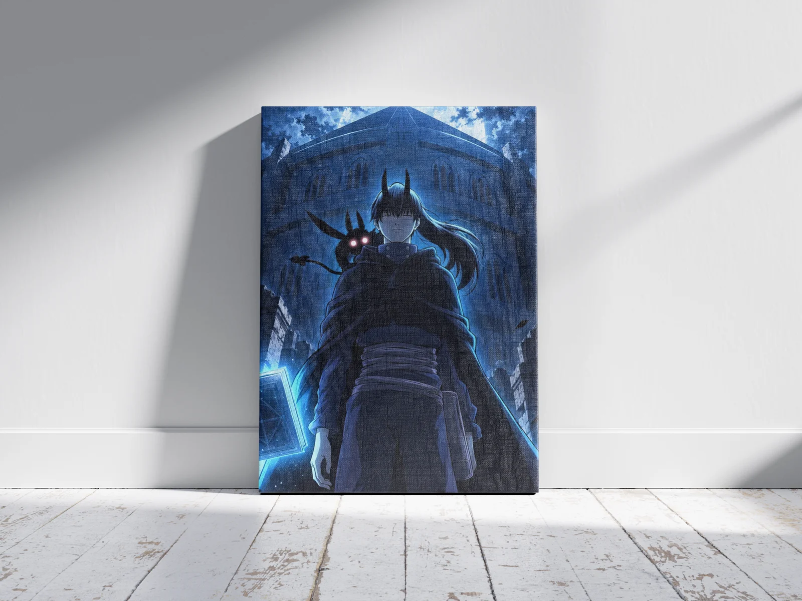 Nacht Faust Black Clover Anime Poster as a canvas print, shown on a wall