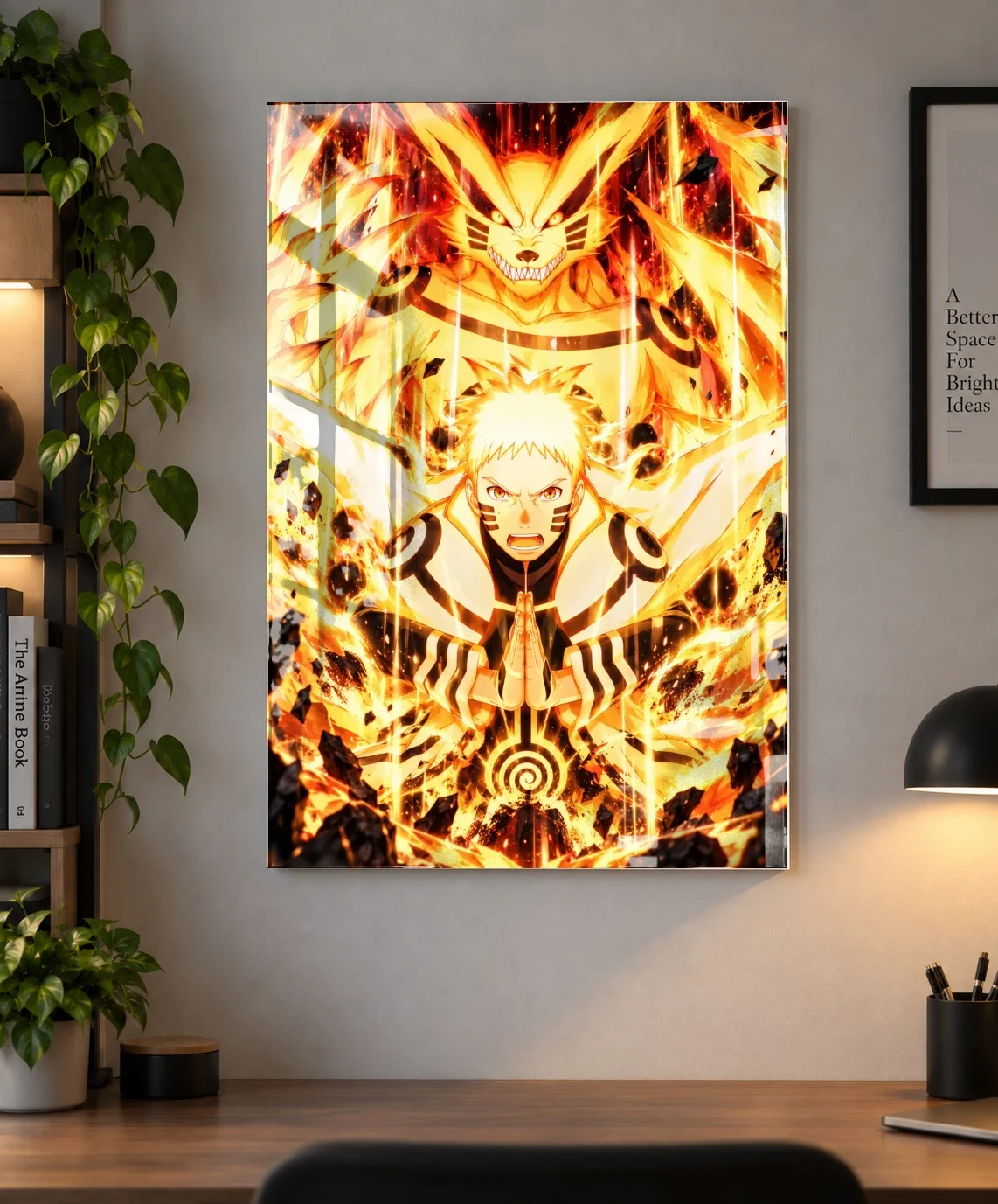 Naruto Nine-Tails Chakra Mode — Kurama Cinematic Ultra HD Poster as an acrylic print, shown on a wall