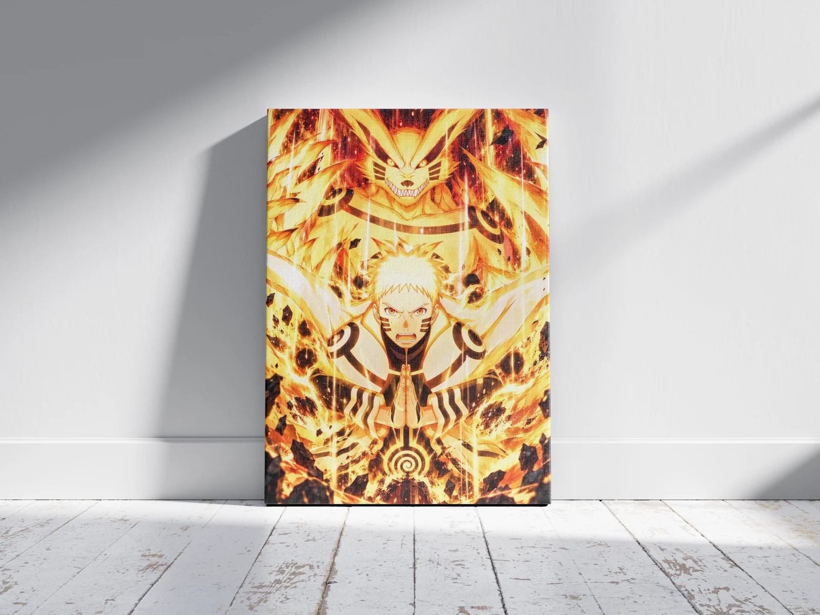 Naruto Nine-Tails Chakra Mode — Kurama Cinematic Ultra HD Poster as a canvas print, shown on a wall
