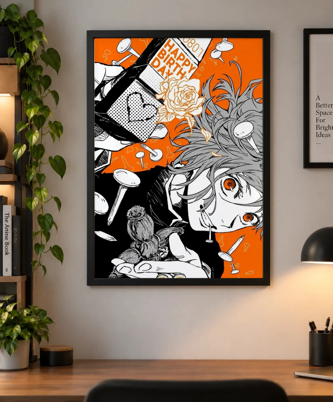 Nobara Kugisaki Birthday Anime Poster | Jujutsu Kaisen (JJK) – Shinra as a framed print, shown on a wall