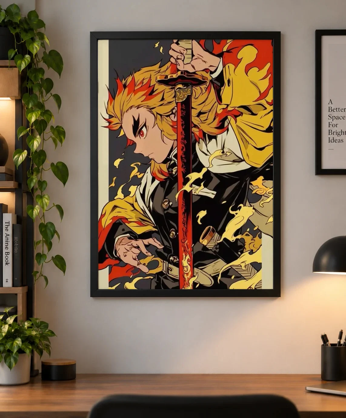 Rengoku Flame Hashira – Demon Slayer Anime Poster | as a framed print, shown on a wall