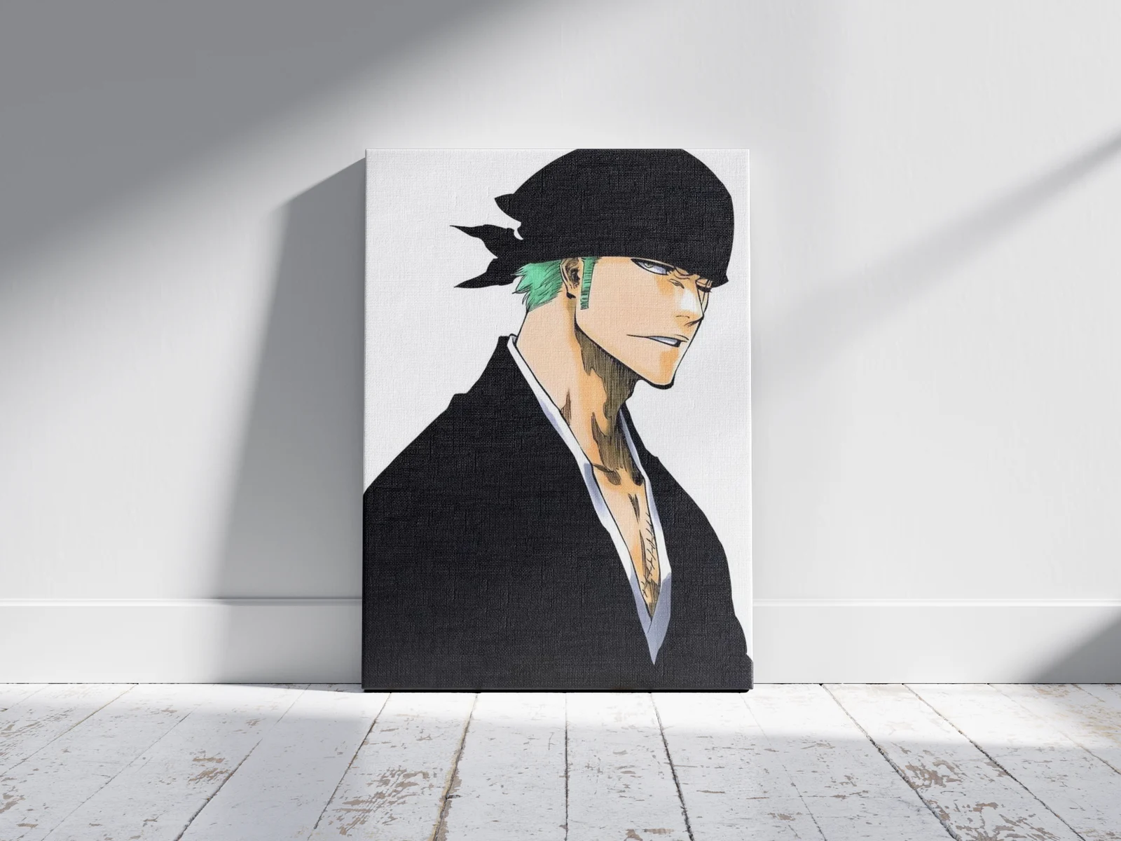 Roronoa Zoro Portrait Poster – One Piece Anime as a canvas print, shown on a wall