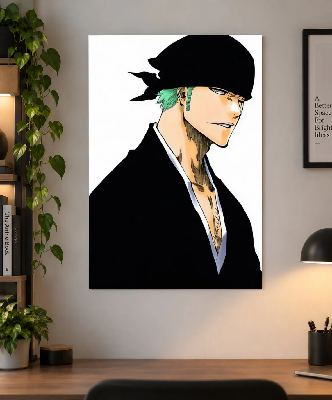 Roronoa Zoro Portrait Poster – One Piece Anime as a paper poster, shown on a wall