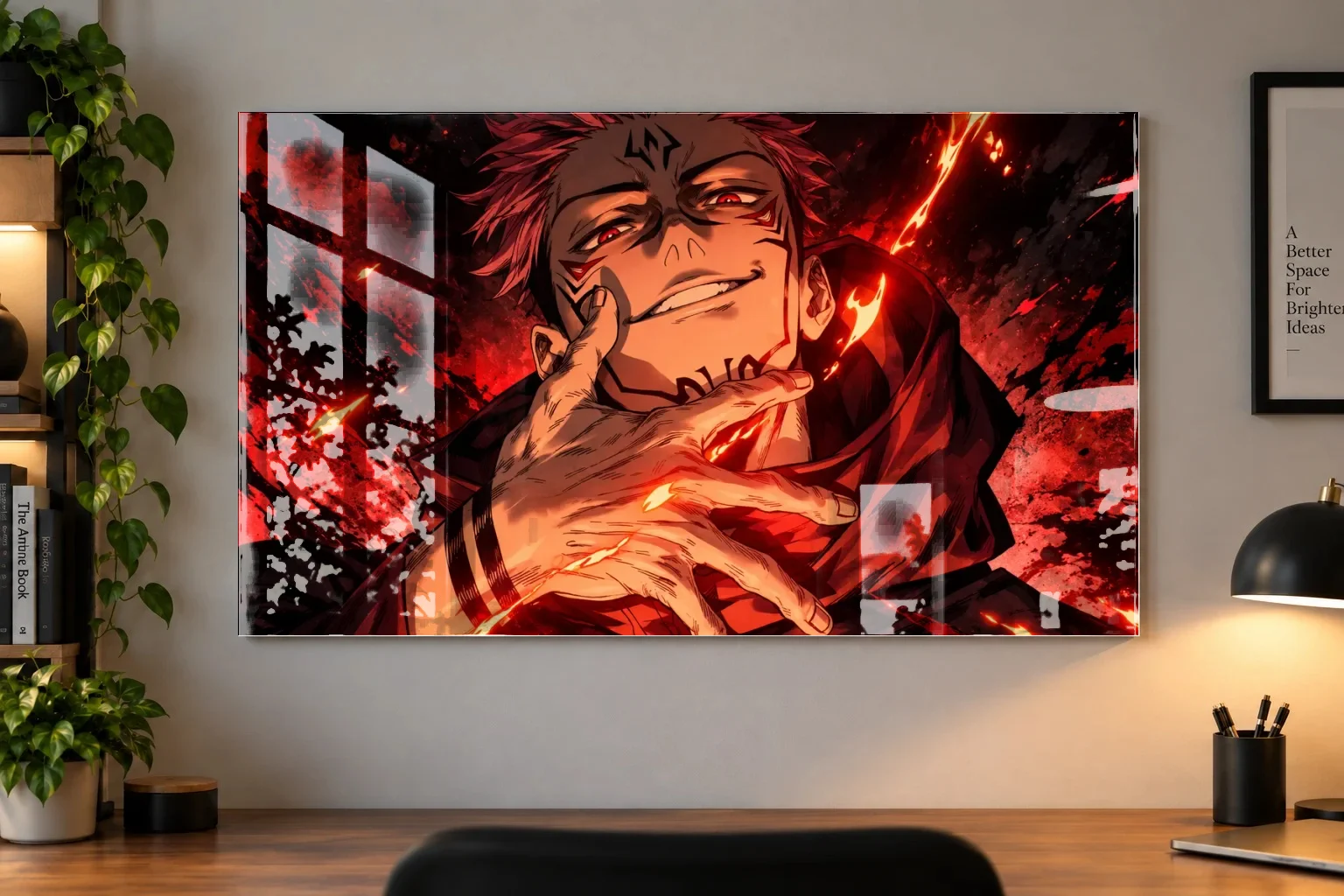 Ryomen Sukuna Jujutsu Kaisen Anime Poster as an acrylic print, shown on a wall