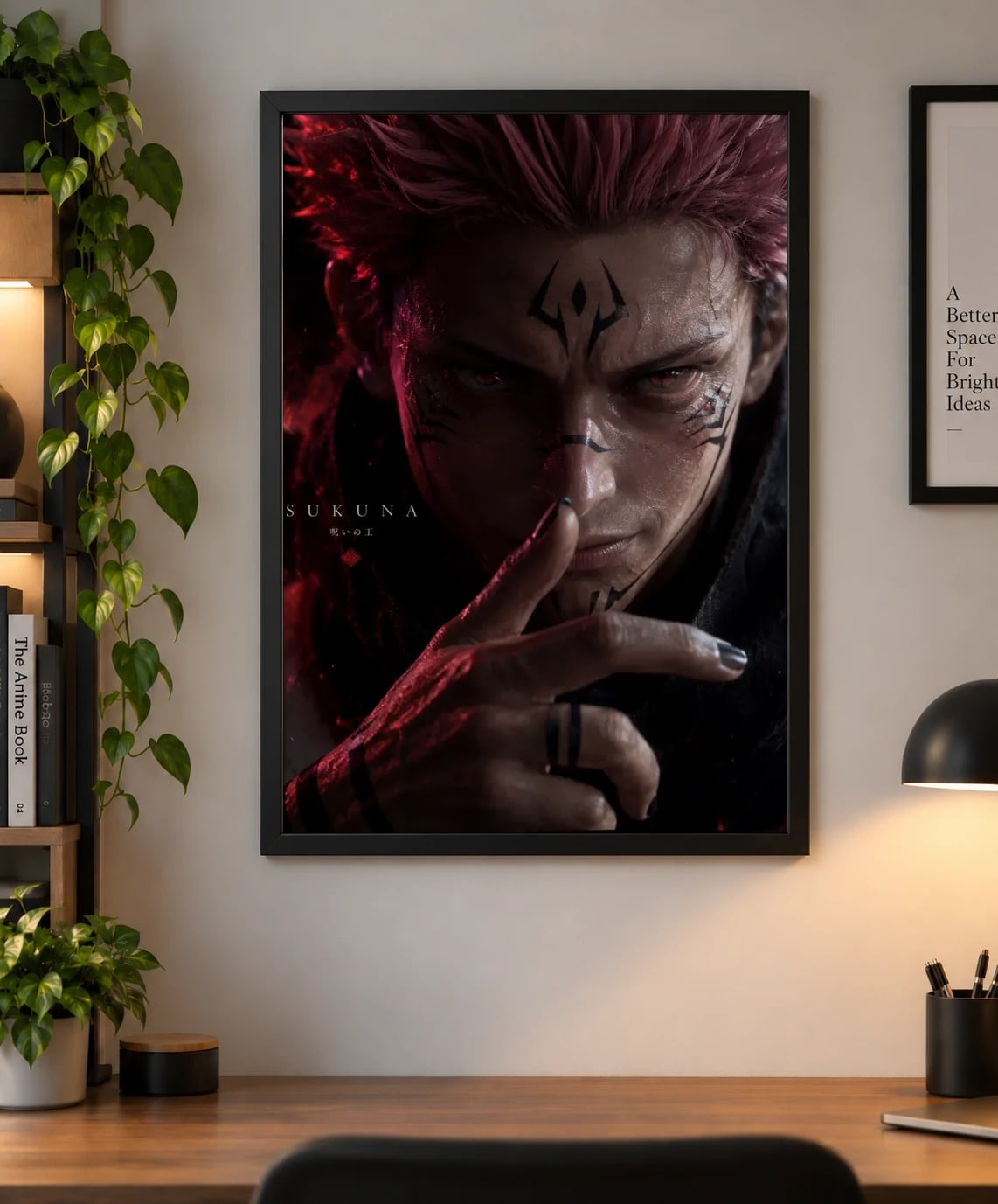 Ryomen Sukuna Jujutsu Kaisen Poster – Cinematic Anime Wall Art | Sukuna Decor as a framed print, shown on a wall