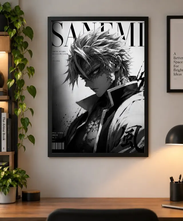 Sanemi Shinazugawa Demon Slayer Poster – Black & White Anime Wall Art | Kimetsu no Yaiba