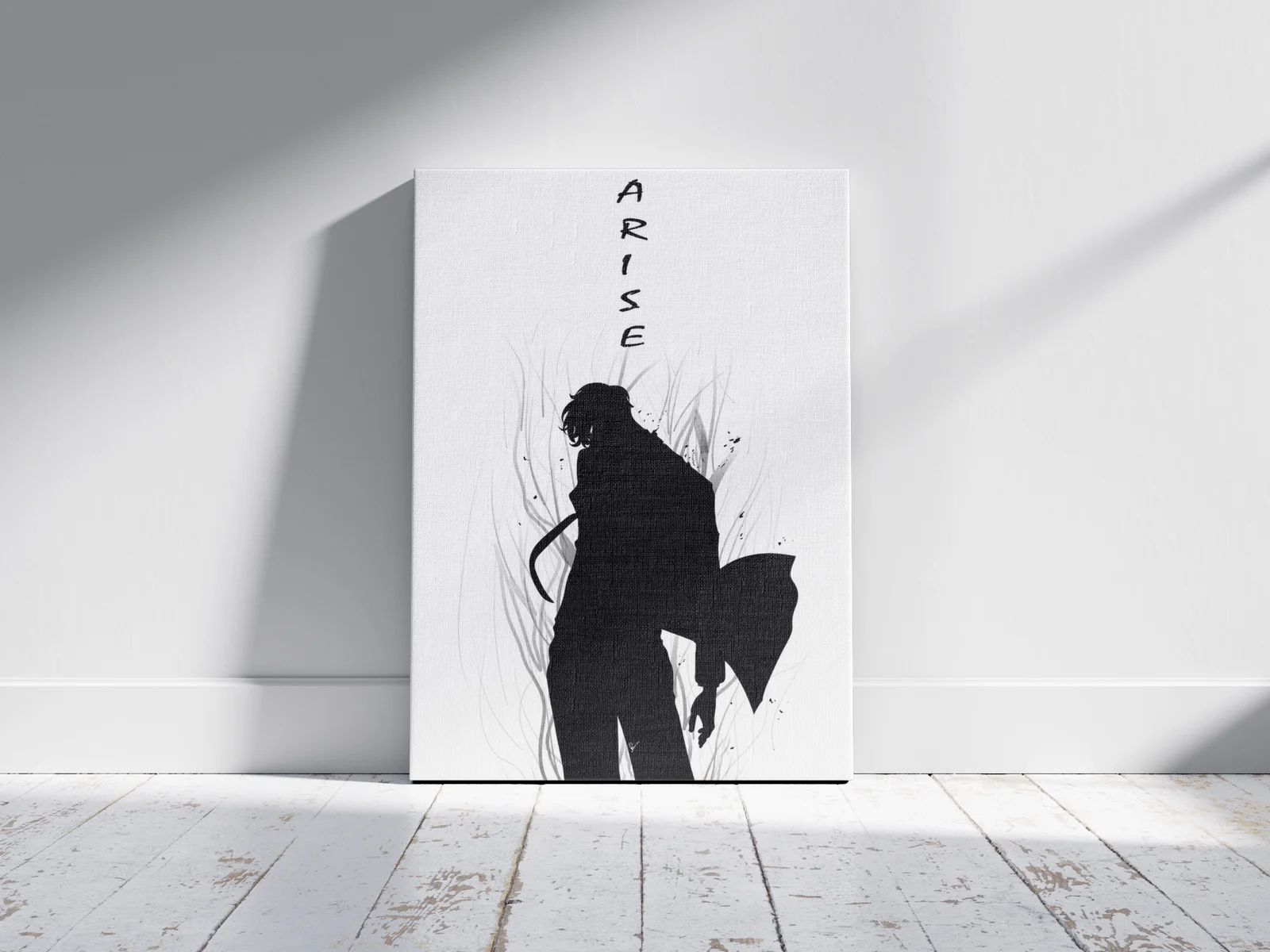 Sung Jinwoo Arise Poster – Solo Leveling Anime Wall Art | Shinra as a canvas print, shown on a wall