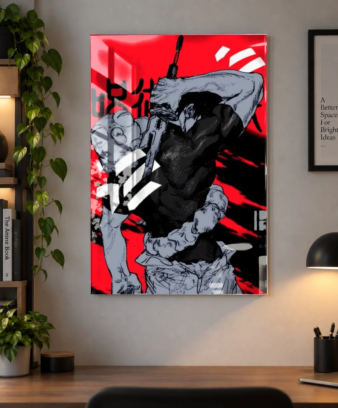 Toji Fushiguro – Jujutsu Kaisen Red & Black Manga Poster | Shinra as an acrylic print, shown on a wall