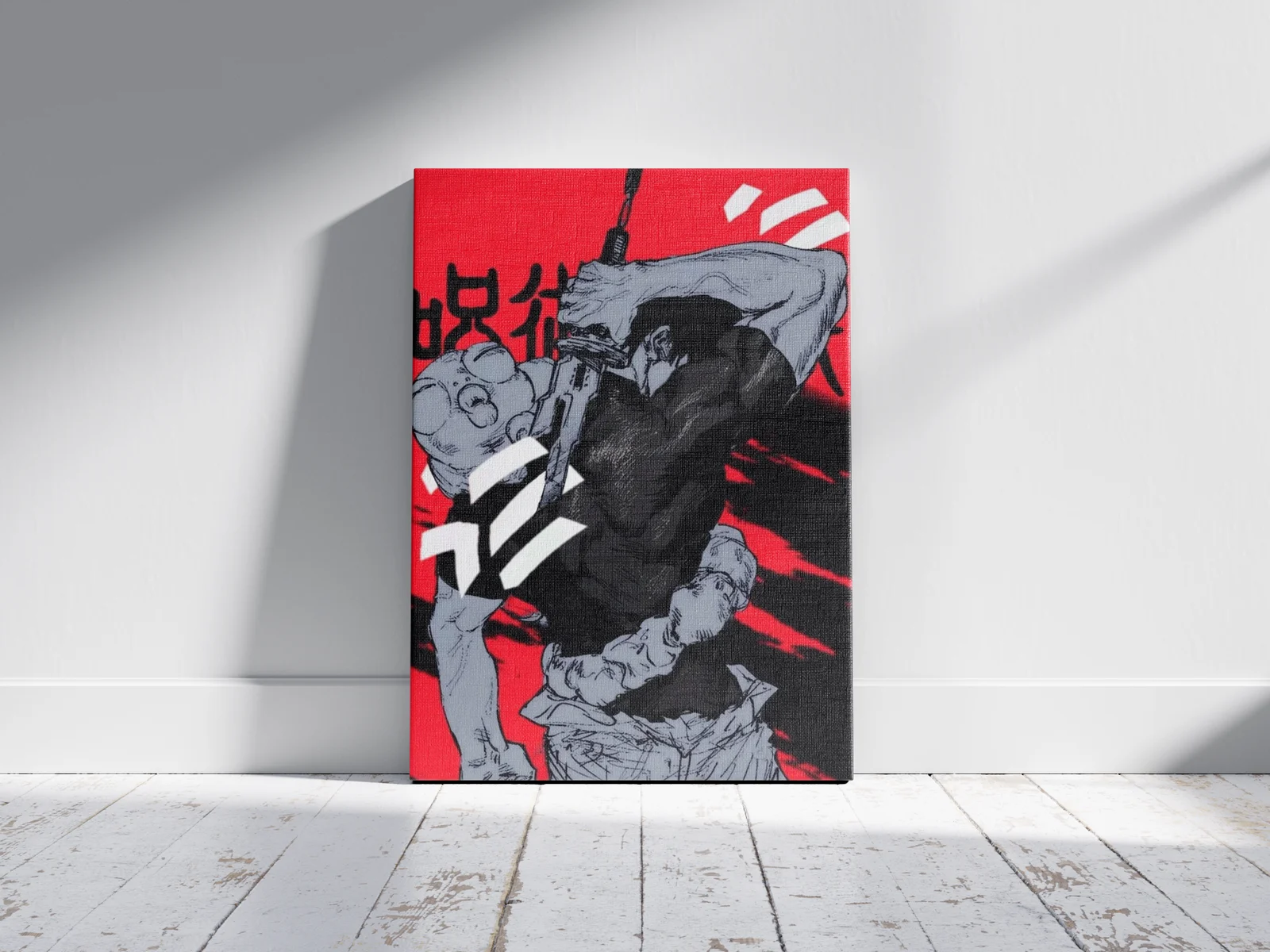Toji Fushiguro – Jujutsu Kaisen Red & Black Manga Poster | Shinra as a canvas print, shown on a wall