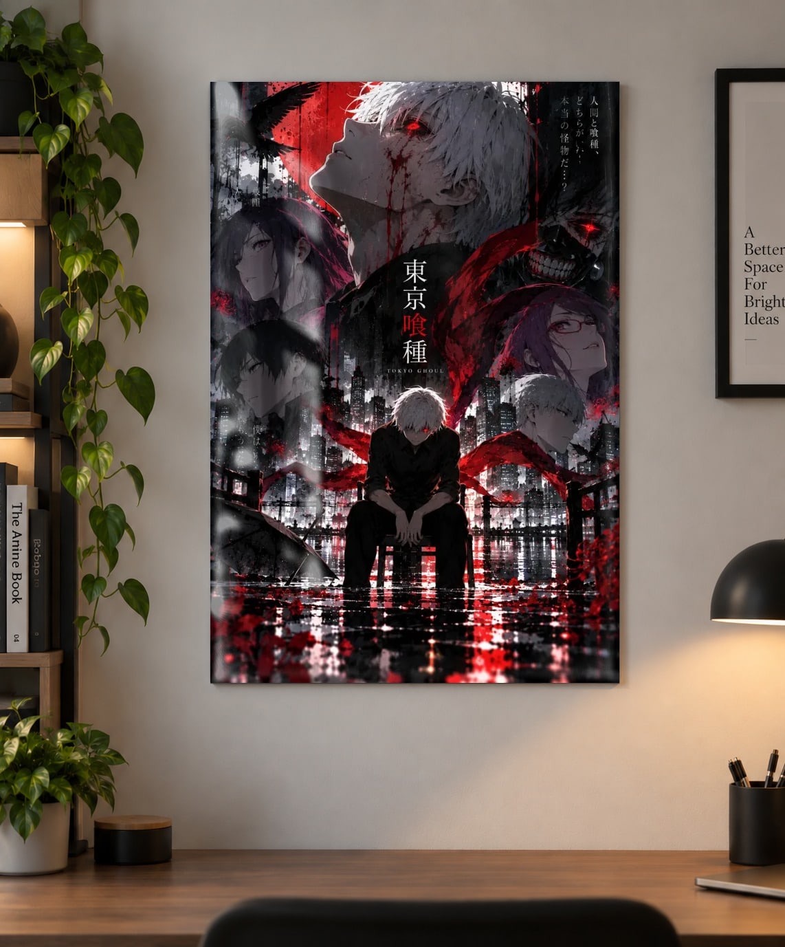 Tokyo Ghoul Kaneki — One-Eyed Ghoul Anime Poster as a metal print, shown on a wall