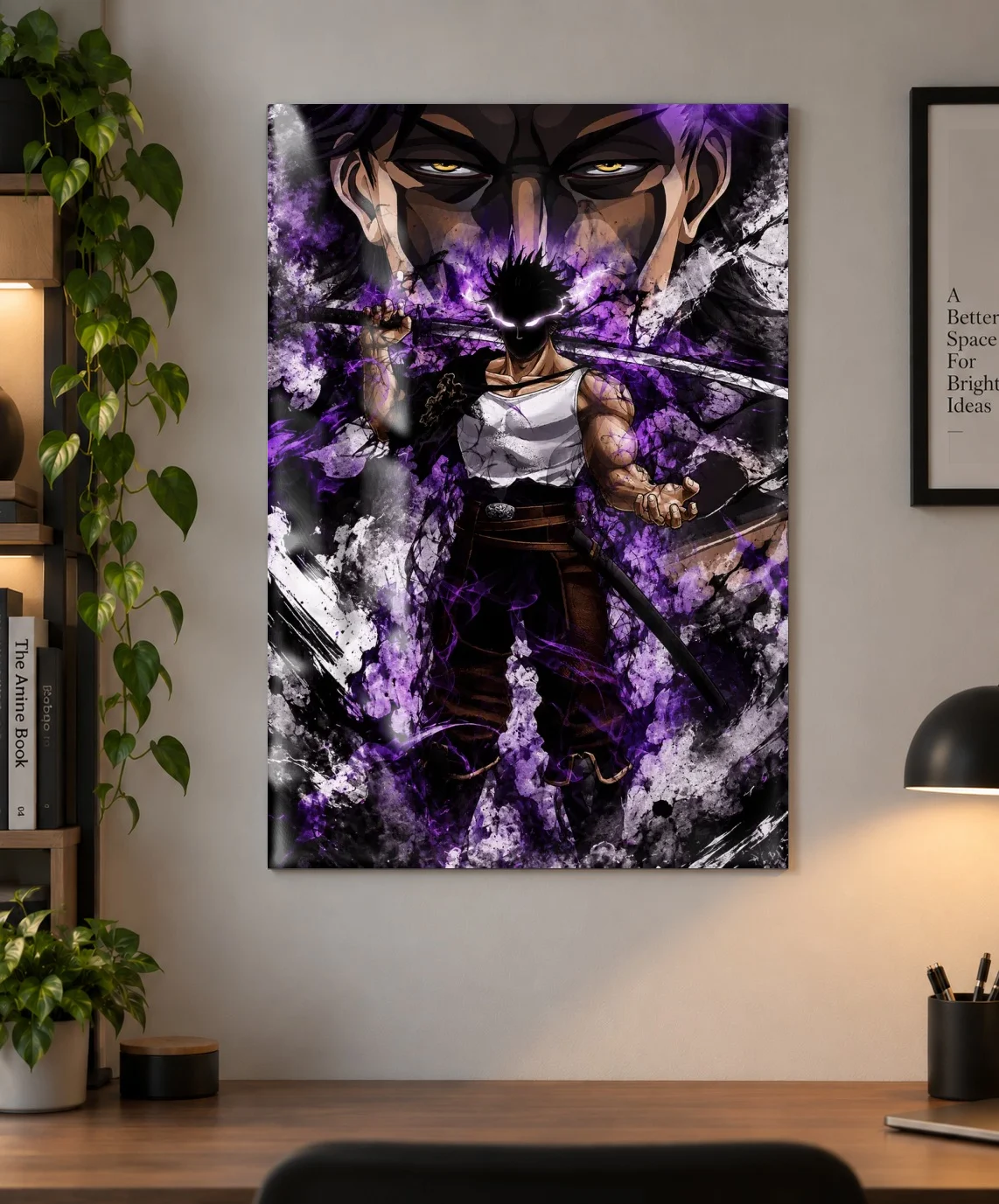Yami Sukehiro Black Clover Anime Poster | Shinra as a metal print, shown on a wall
