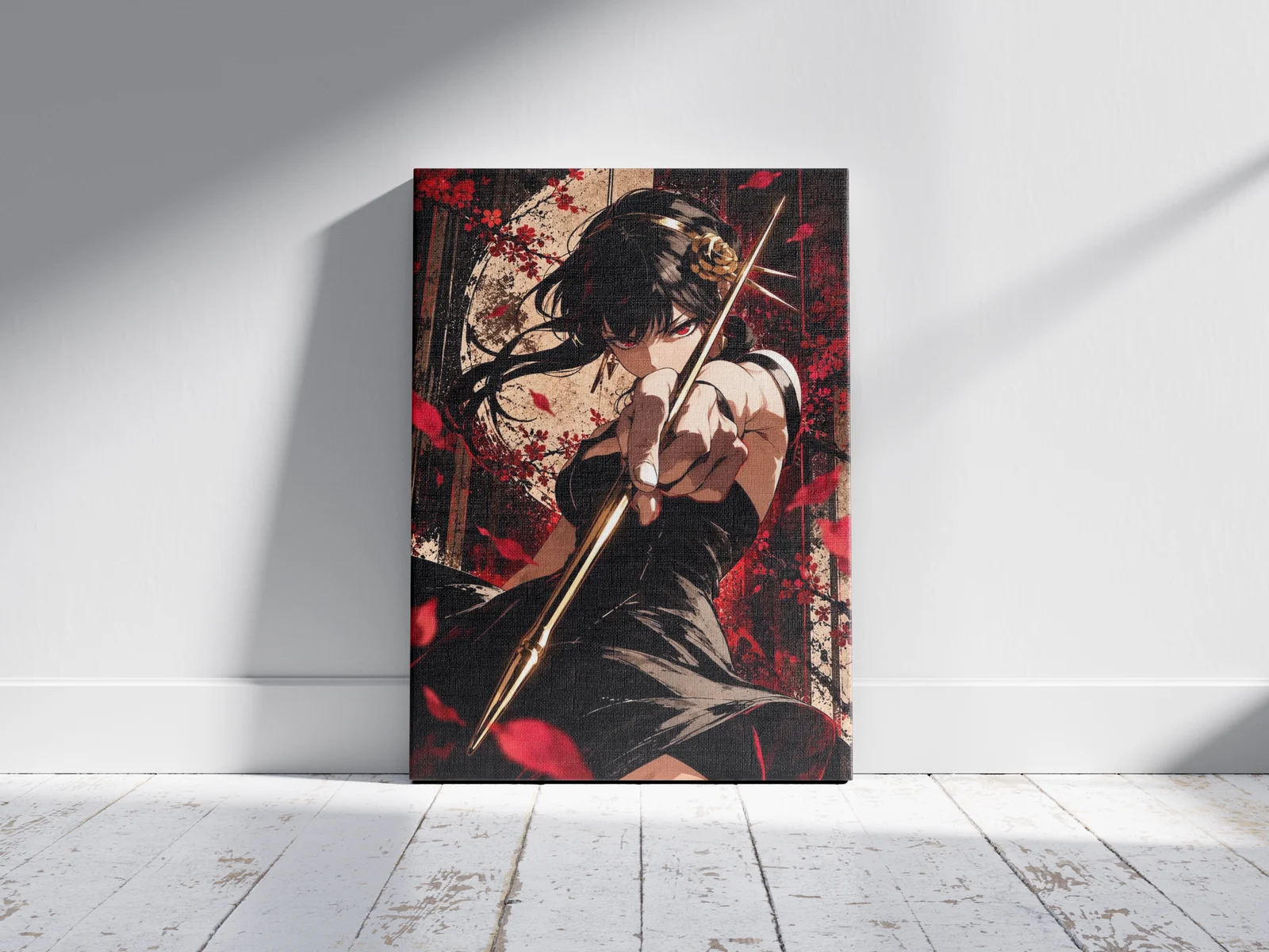 Yor Forger Assassin Poster – Spy x Family Anime Wall Art | Shinra as a canvas print, shown on a wall