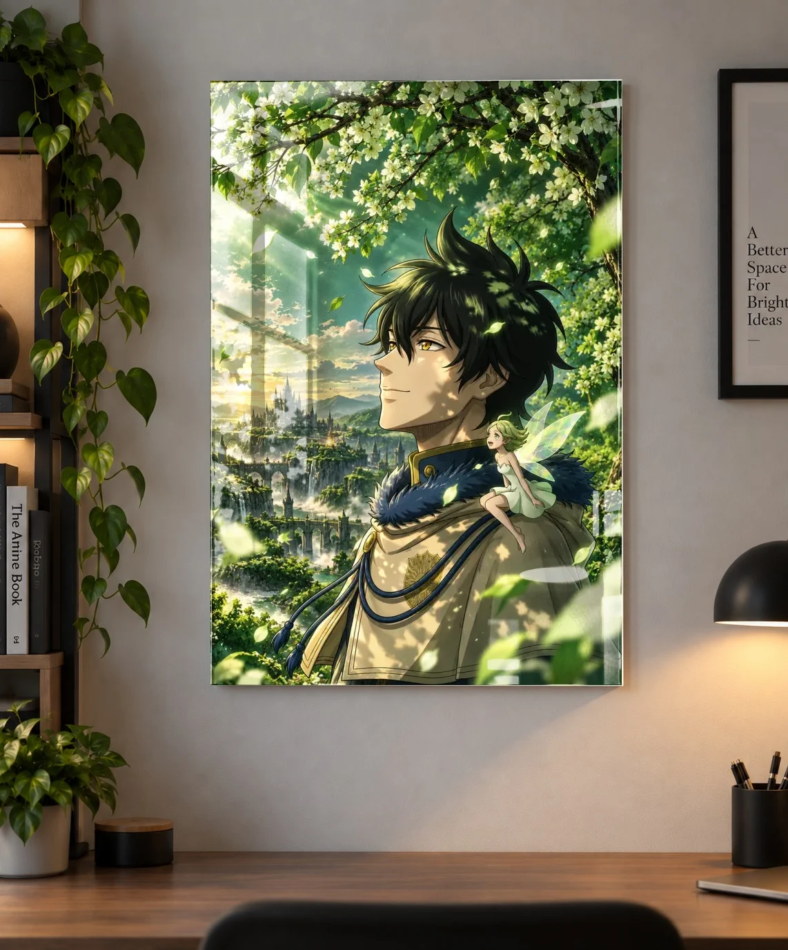 Yuno & Sylph Black Clover Fantasy Anime Poster | Shinra as an acrylic print, shown on a wall