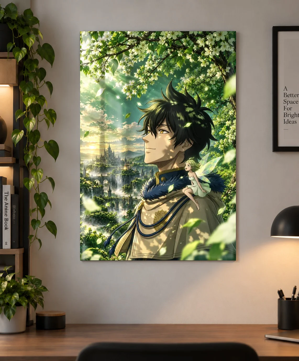 Yuno & Sylph Black Clover Fantasy Anime Poster | Shinra as a metal print, shown on a wall