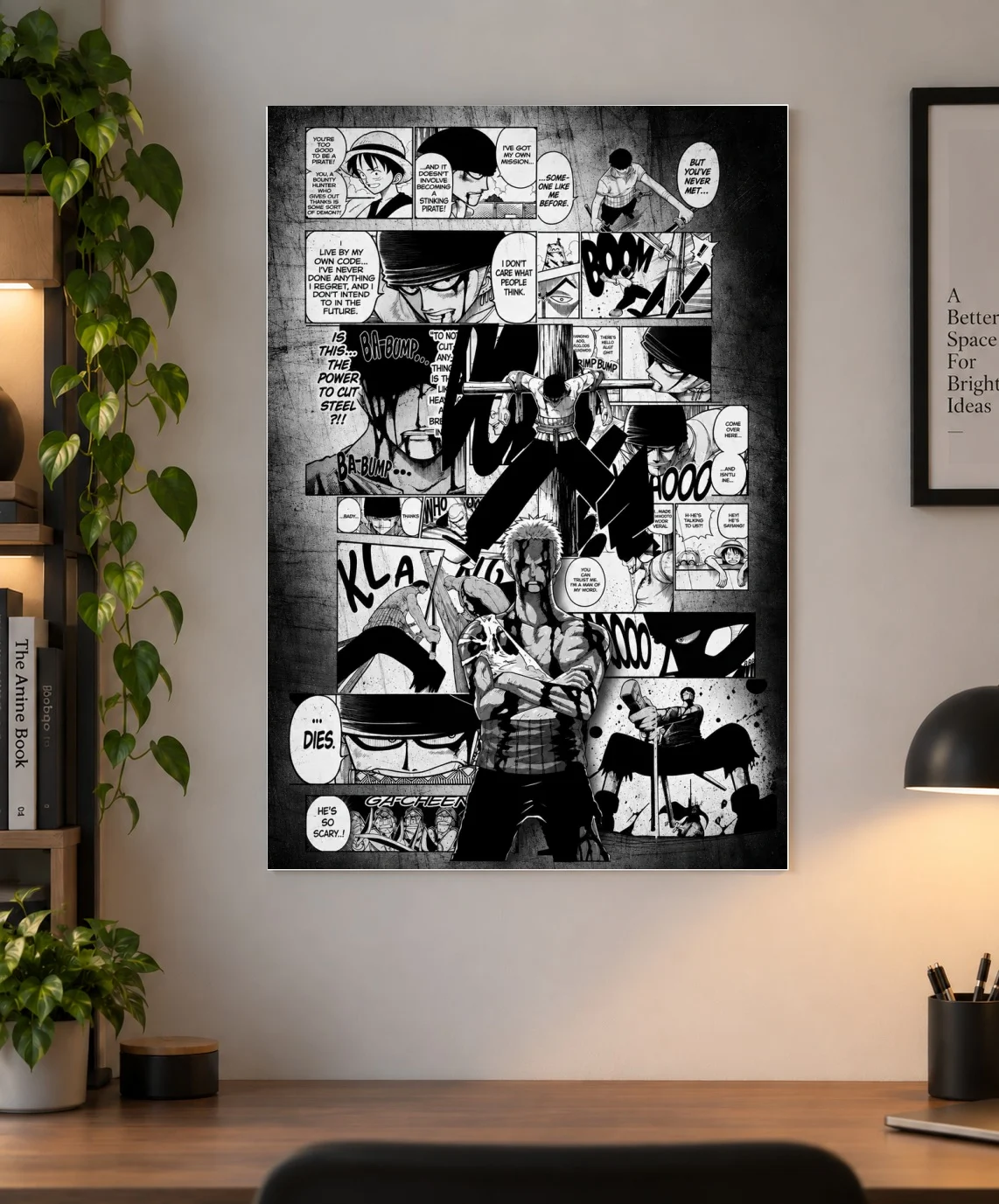 Zoro Monochrome Manga Collage Poster — One Piece Roronoa Zoro