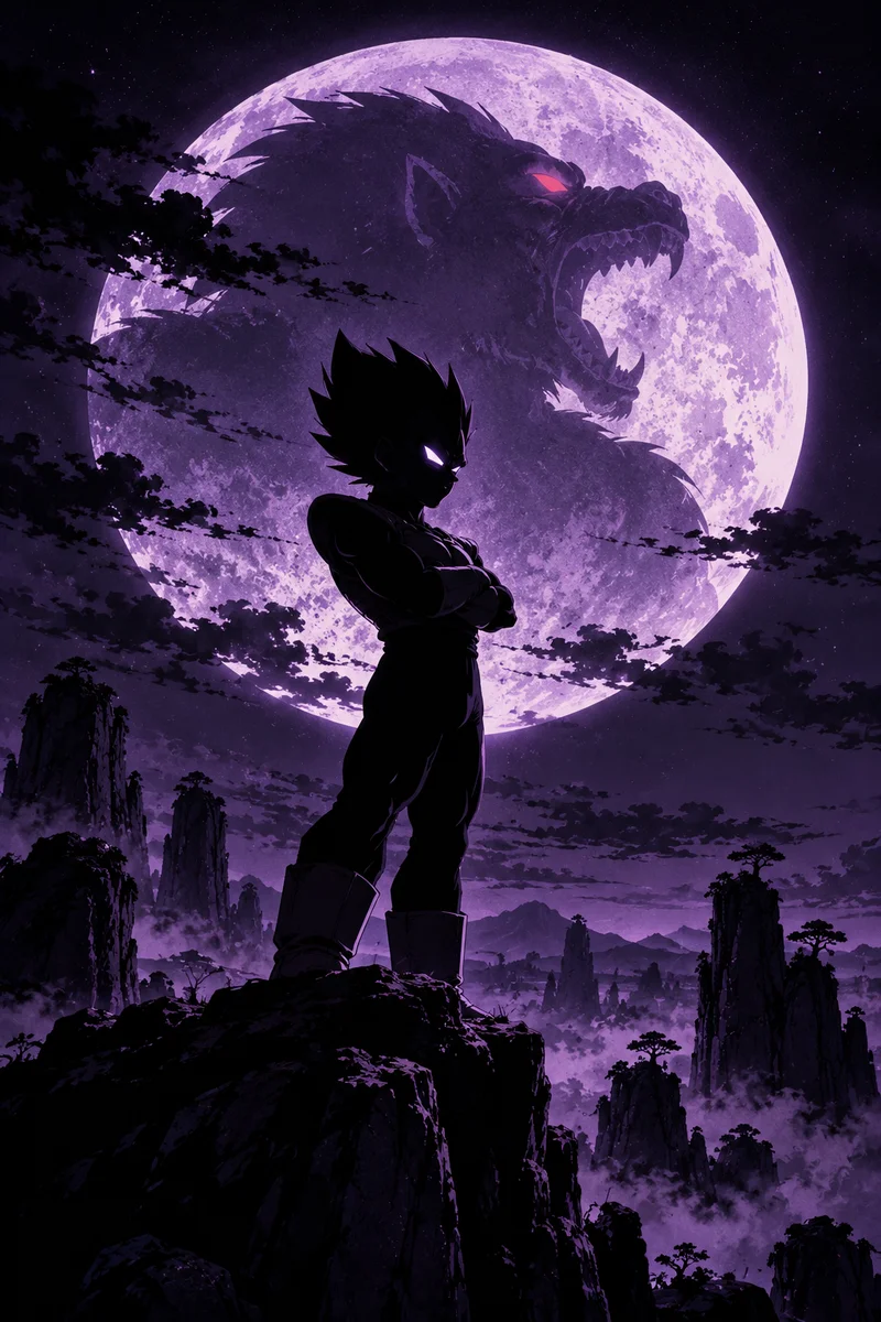 Vegeta Full Moon Silhouette Anime Poster | Shinra on a wall, Paper Poster, 12×18