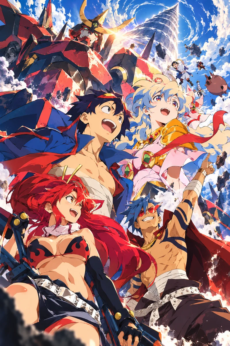 Gurren Lagann Anime Poster – Team Dai-Gurren Skybound Art on a wall, Paper Poster, 12×18