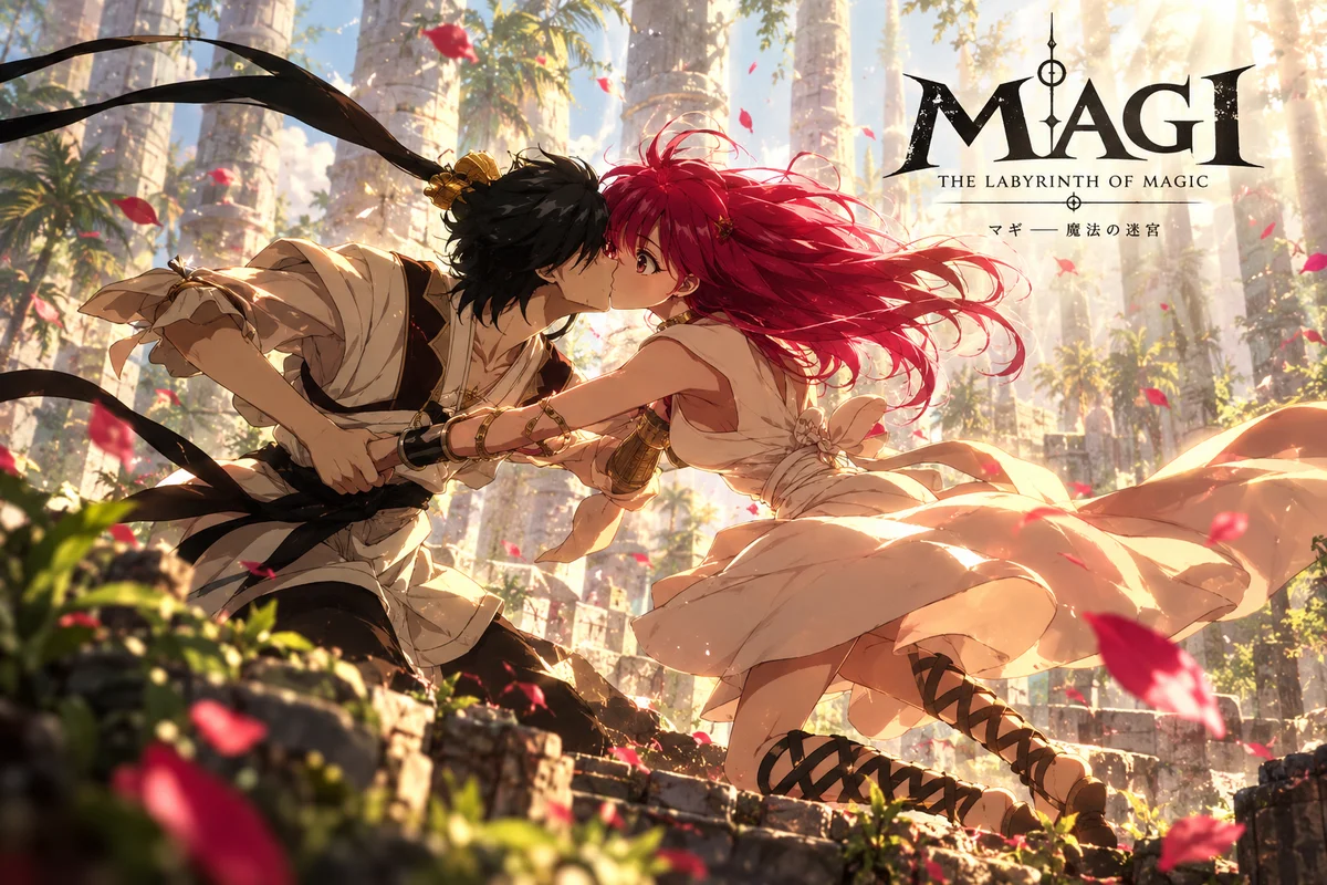 Magi: The Labyrinth of Magic — Alibaba & Morgiana Kiss Scene Anime Poster on a wall, Paper Poster, 18×12