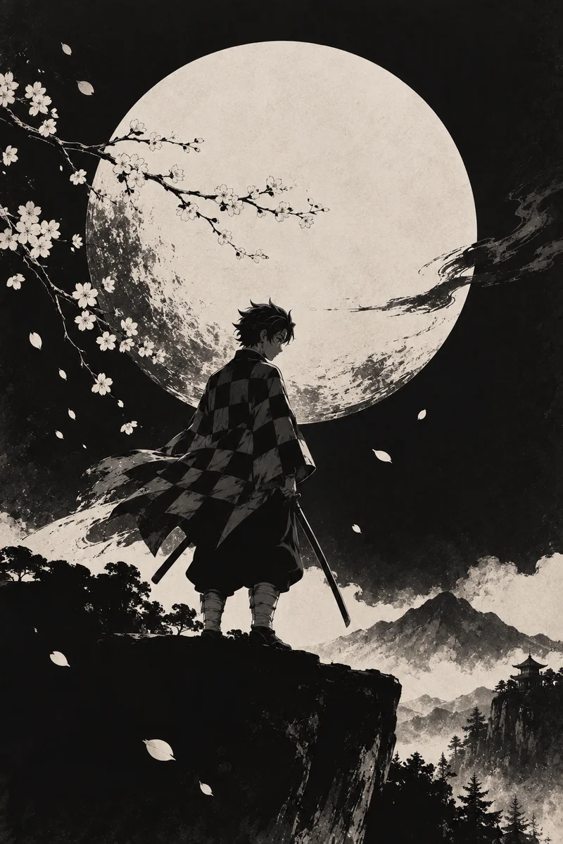 Demon Slayer Tanjiro Kamado Poster – Moonlit Samurai Manga Art
