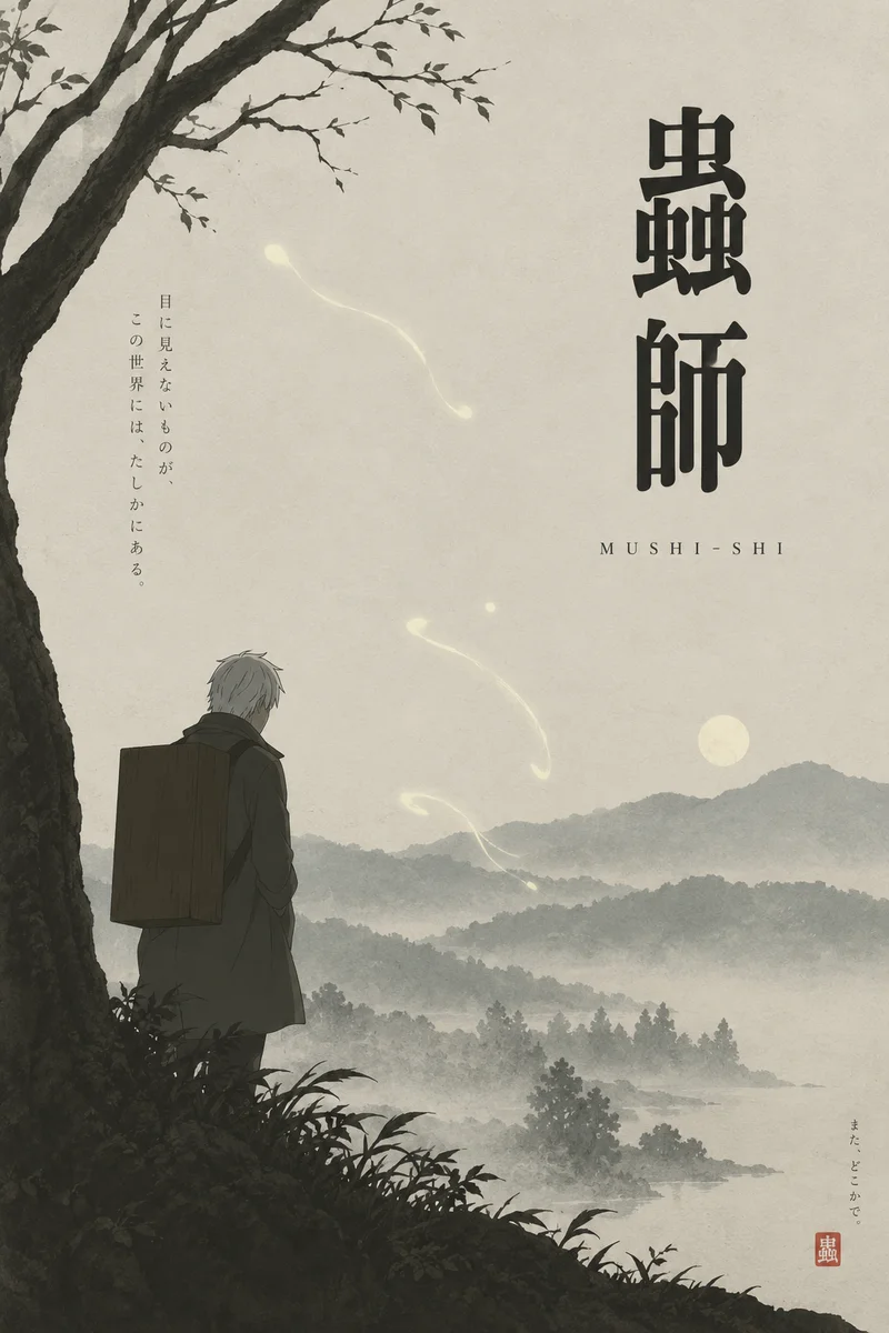 Mushishi Poster – Ginko Japanese Ink Landscape Anime Art on a wall, Paper Poster, 12×18