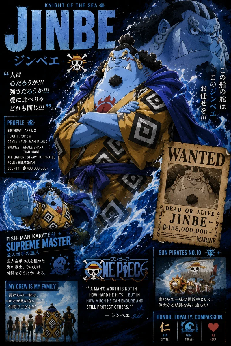 Jinbe — Knight of the Sea | One Piece Poster on a wall, Paper Poster, 12×18