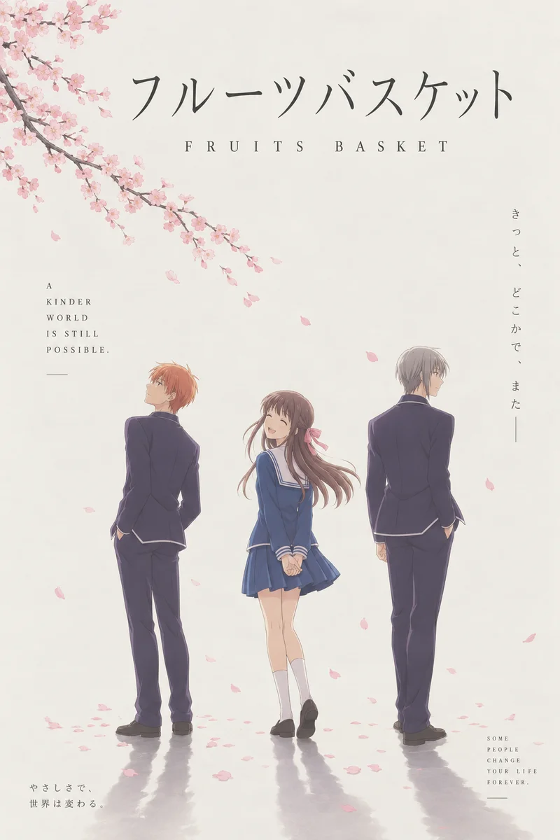 Fruits Basket Anime Poster – Tohru Honda, Yuki & Kyo Sakura Art on a wall, Paper Poster, 12×18