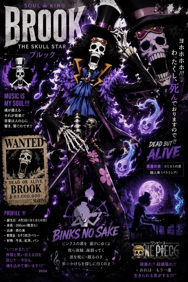 Brook — Soul King | One Piece Poster on a wall, Paper Poster, 12×18