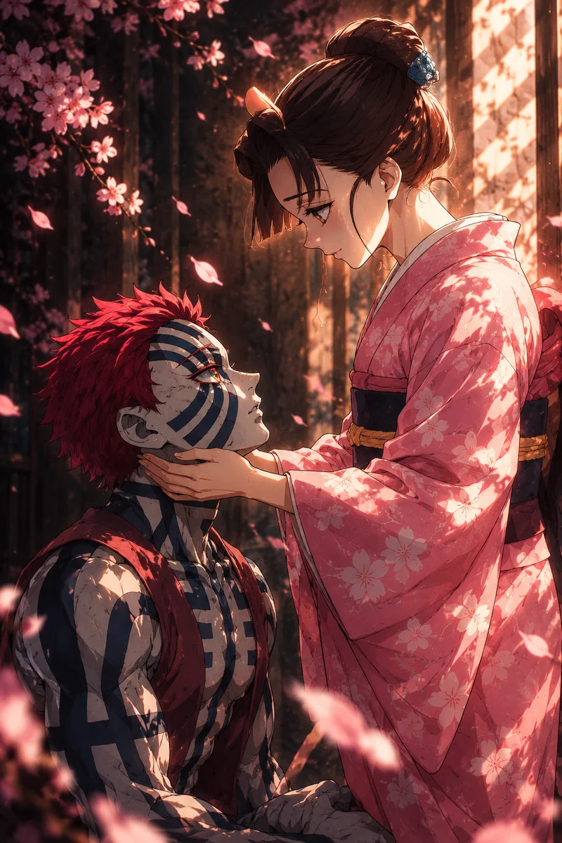 Demon Slayer Akaza & Koyuki Anime Poster – A Love Lost to Fate on a wall, Paper Poster, 12×18
