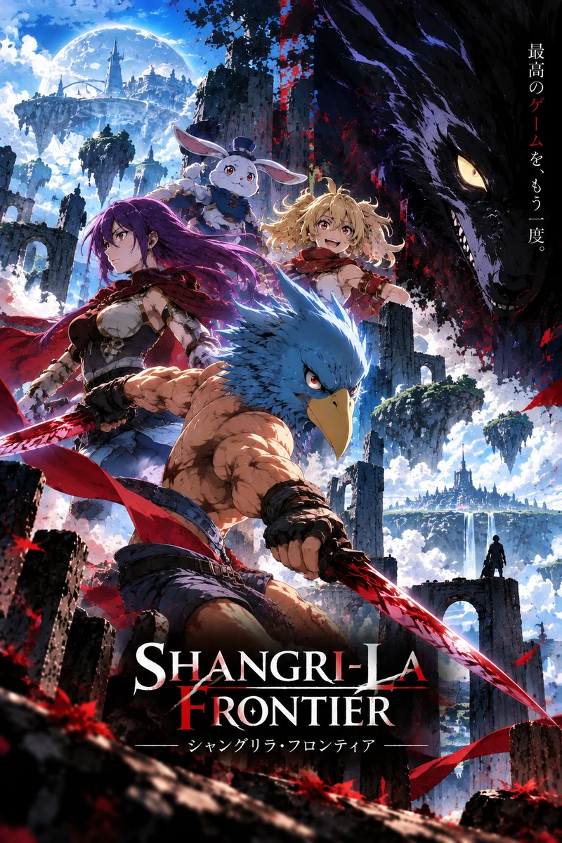 Shangri-La Frontier Sunraku — Bird Mask Fantasy Game Anime Poster on a wall, Paper Poster, 12×18