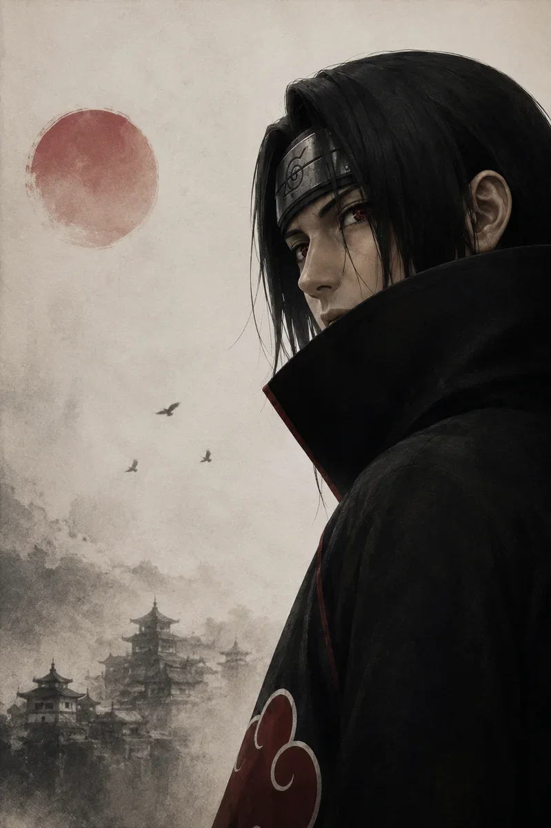 Itachi Uchiha Naruto Poster – Japanese Ink Style Anime Wall Art | Akatsuki Decor on a wall, Paper Poster, 12×18