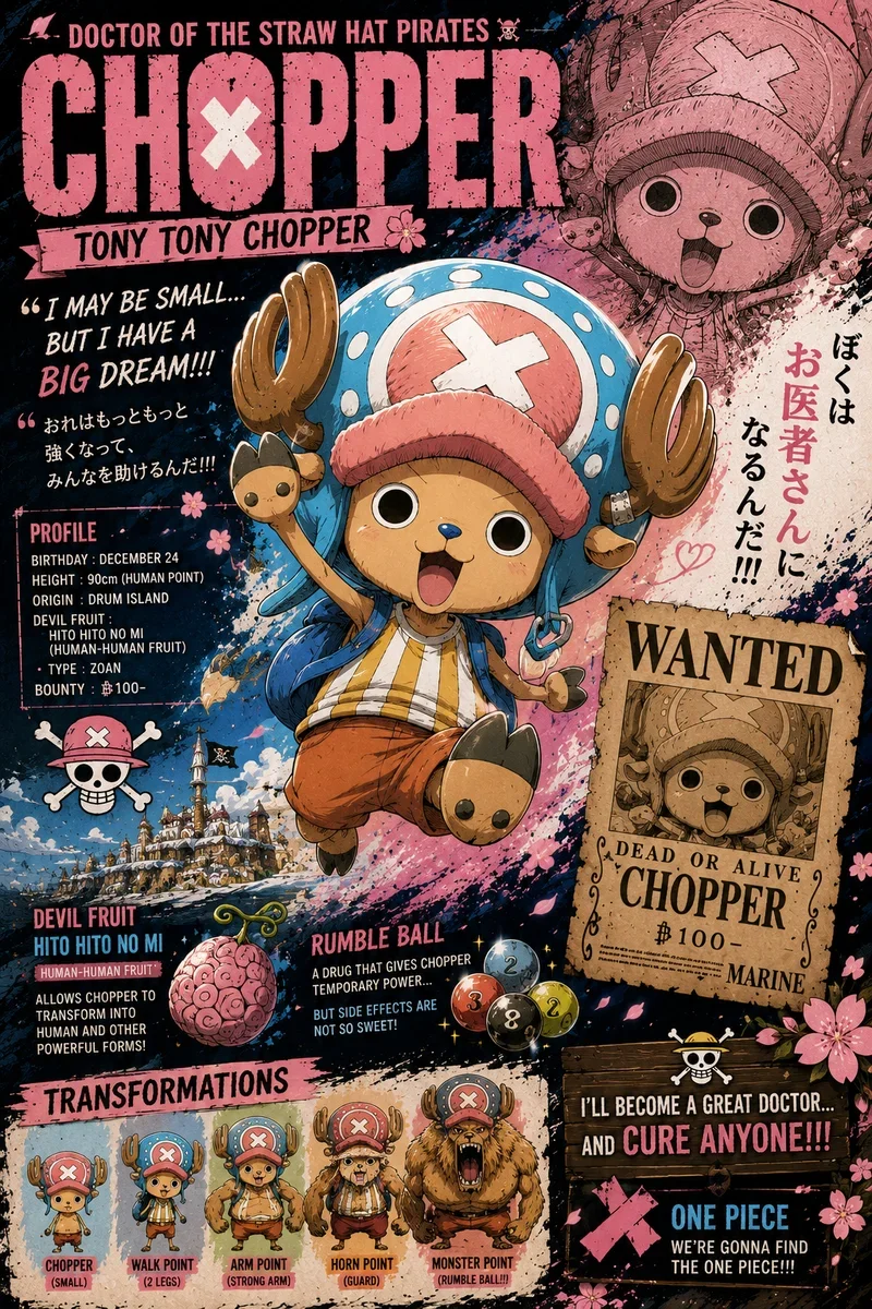 Tony Tony Chopper — Straw Hat Doctor | One Piece Poster on a wall, Paper Poster, 12×18