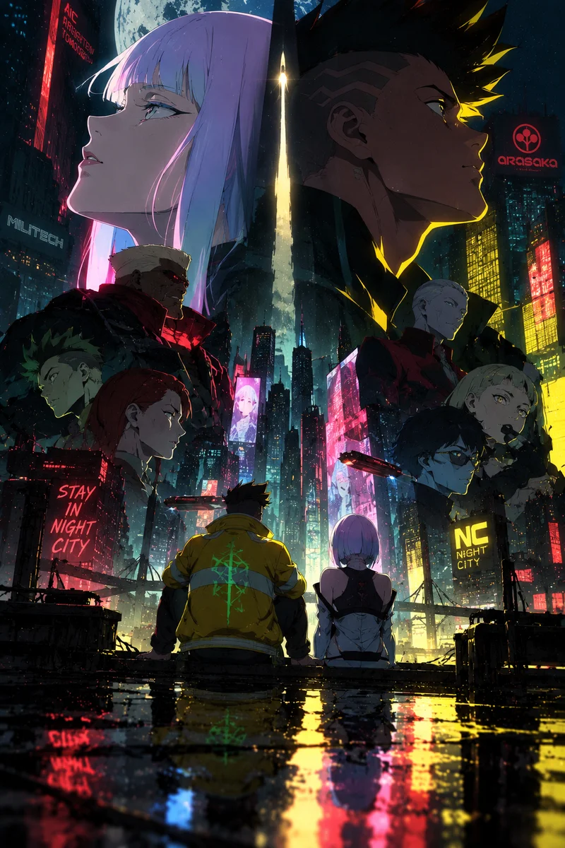 Cyberpunk: Edgerunners David & Lucy — Night City Anime Poster on a wall, Paper Poster, 12×18