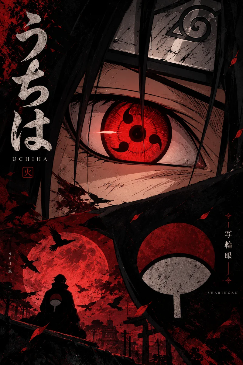 Sharingan & Uchiha Clan — Red Eye Anime Canvas Artwork on a wall, Paper Poster, 12×18