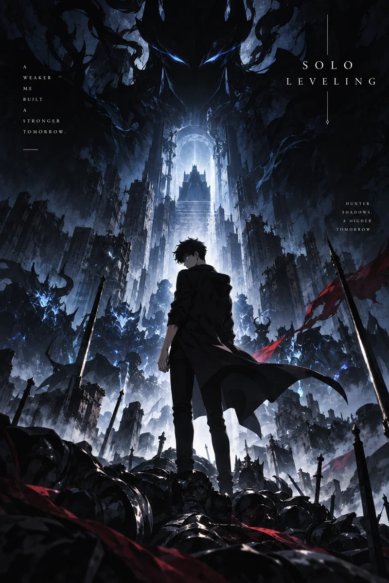 Sung Jinwoo Solo Leveling — Shadow Monarch Anime Poster on a wall, Paper Poster, 12×18