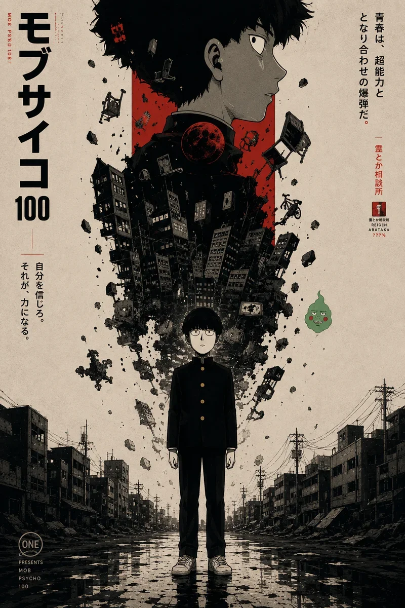 Mob Psycho 100 Poster – Shigeo Kageyama Anime Wall Art on a wall, Paper Poster, 12×18